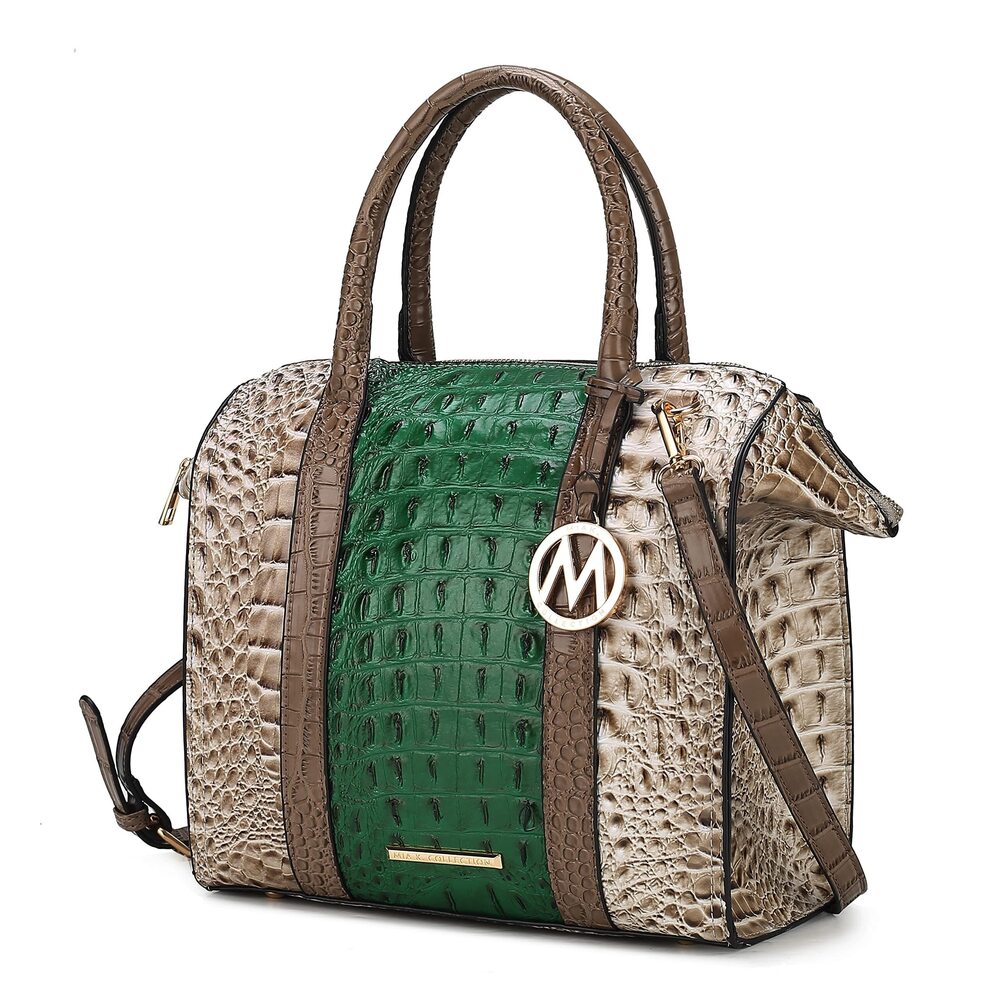 7733 Satchel bag , Crocodile-embossed Vegan Leather Top-Handle Crossbody